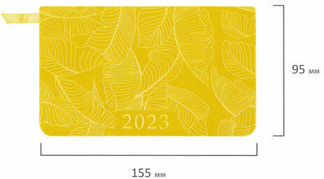 Еженедельник датированный 2023 МАЛЫЙ ФОРМАТ 95х155 мм А6, BRAUBERG "Foliage", под кожу, желтый, 113982