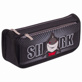 Пенал ЮНЛАНДИЯ, 2 отделения, полиэстер, &quot;Shark&quot;, черный, 21х6х9 см, 270271