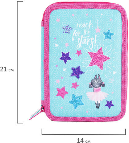 Пенал BRAUBERG, 3 отделения, полиэстер, 21х14 см, "Reach for the stars", 270728