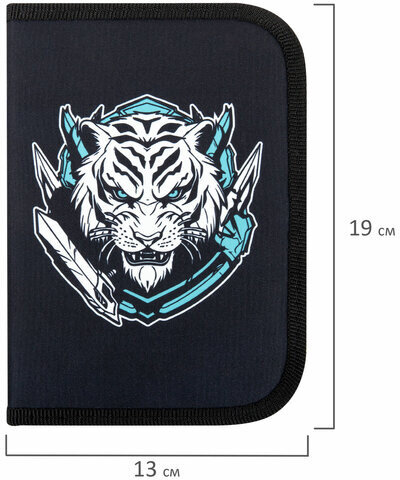 Пенал ПИФАГОР, 1 отделение, полиэстер, 19х13 см, "White tiger", 272285