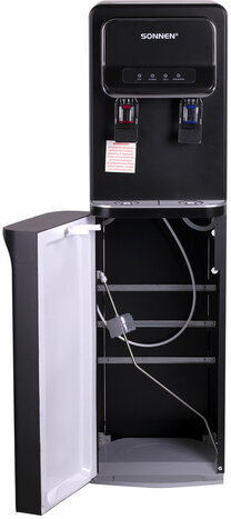 Кулер для воды SONNEN FSE-02WB, напольный, нагрев/охлаждение, НИЖНЯЯ ЗАГРУЗКА, 2 крана, черный, 456169