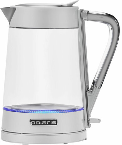 Чайник POLARIS PWK 1715 CGL, 1,7 л, 1850-2200 Вт, закрытый нагревательный элемент, стекло, белый, 54125, PWK 1715 CGL w