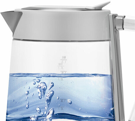 Чайник POLARIS PWK 1715 CGL, 1,7 л, 1850-2200 Вт, закрытый нагревательный элемент, стекло, белый, 54125, PWK 1715 CGL w