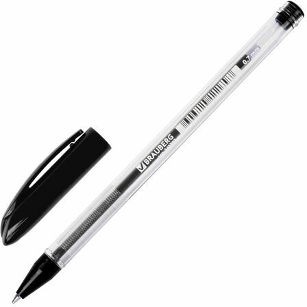 Ручка шариковая масляная BRAUBERG "Rite-Oil", ЧЕРНАЯ, корпус прозрачный, узел 0,7 мм, линия письма 0,35 мм, 142147