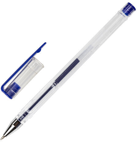 Ручка гелевая STAFF "Basic" GP-789, СИНЯЯ, корпус прозрачный, хромированные детали, узел 0,5 мм, 142788