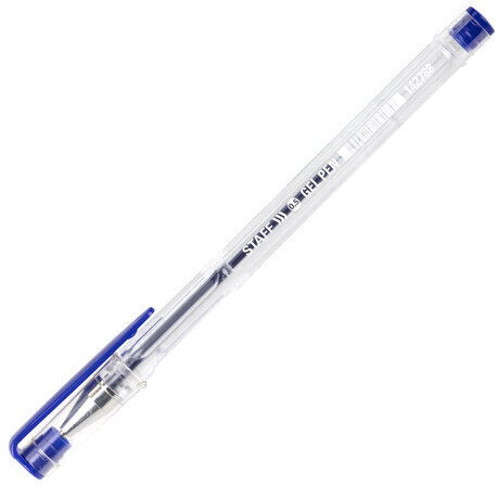 Ручка гелевая STAFF "Basic" GP-789, СИНЯЯ, корпус прозрачный, хромированные детали, узел 0,5 мм, 142788