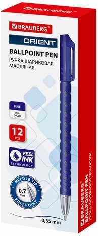 Ручка шариковая масляная BRAUBERG "Orient", СИНЯЯ, корпус синий, узел 0,7 мм, линия письма 0,35 мм, 142999