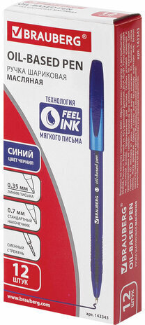 Ручка шариковая масляная BRAUBERG "Flight", СИНЯЯ, корпус синий, узел 0,7 мм, линия письма 0,35 мм, 143343, OBP369