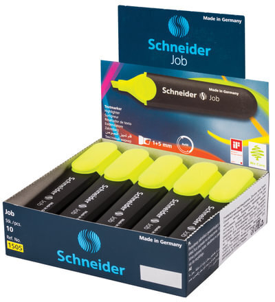 Текстовыделитель SCHNEIDER (Германия) "Job", ЖЕЛТЫЙ, линия 1-5 мм, 1505