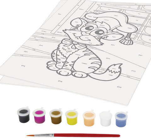 Раскраска по номерам А4, ЮНЛАНДИЯ "КОТЕНОК", С АКРИЛОВЫМИ КРАСКАМИ, на картоне, кисть, 661589