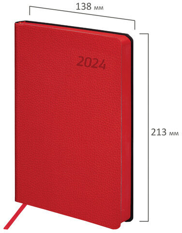 Ежедневник датированный 2024 А5 138x213 мм BRAUBERG "Stylish", под кожу, гибкий, красный, 114895