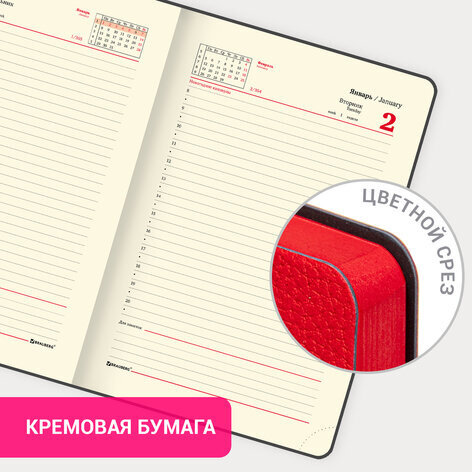 Ежедневник датированный 2024 А5 138x213 мм BRAUBERG "Stylish", под кожу, гибкий, красный, 114895