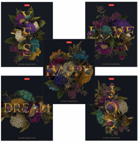 Тетрадь А5, 96 л., HATBER скоба, клетка, матовая ламинация, 3D фольга, &quot;Язык цветов&quot; (5 видов), 96Т5лофВ1