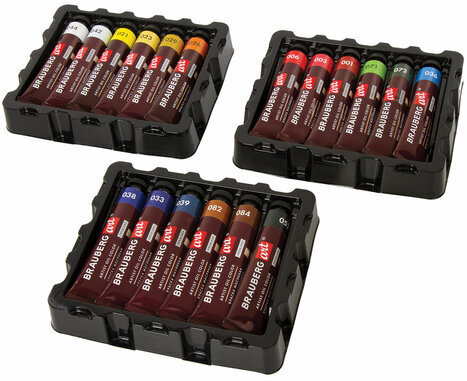 Краски масляные художественные BRAUBERG ART PREMIERE, 18 цв. по 22 мл, в тубах, 191459