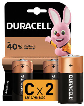 Батарейки DURACELL Basic, С (LR14, 14А), алкалиновые, КОМПЛЕКТ 2 шт., блистер