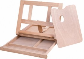Мольберт настольный из бука с выдвижным ящиком, 34,5х26х27 см, высота холста до 30 см, BRAUBERG, 192247