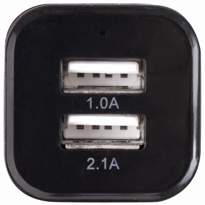 Зарядное устройство автомобильное SONNEN, 2 порта USB, выходной ток 2,1 А, черное-белое, 454796