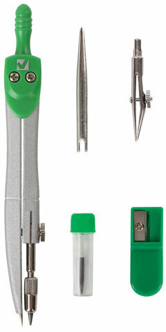 Готовальня BRAUBERG "Klasse", 5 предметов: циркуль 125 мм, 2 вставки, грифель, точилка, пенал с подвесом, 210336