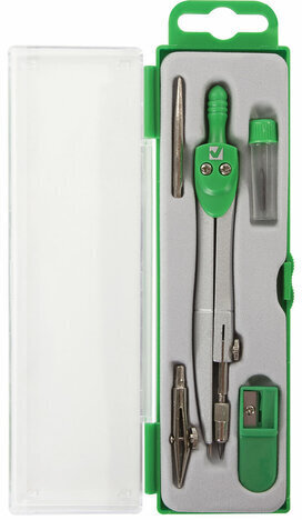 Готовальня BRAUBERG "Klasse", 5 предметов: циркуль 125 мм, 2 вставки, грифель, точилка, пенал с подвесом, 210336