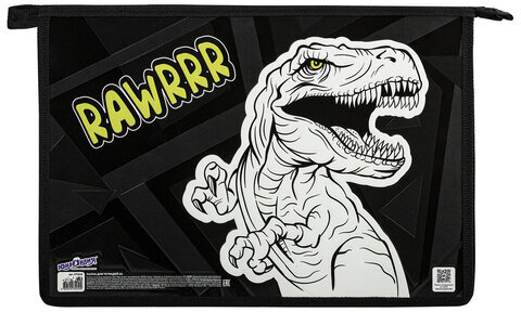 Папка для тетрадей ЮНЛАНДИЯ А4, 1 отделение, картон/пластик, конгрев, на молнии, "RAWR", 271445