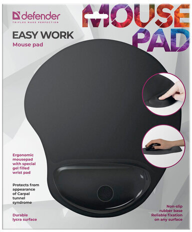 Коврик для мыши DEFENDER "Easy Work", полиуретан+лайкра, 260х225х5 мм, черный, 50905, D50905