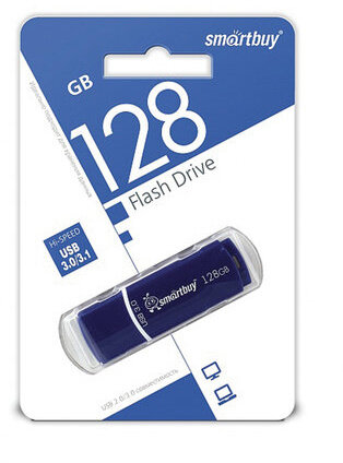 Флеш-диск 128 GB, SMARTBUY Crown, USB 3.0, синий, SB128GBCRW-Bl