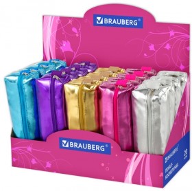 Пенал-косметичка BRAUBERG под искусственую кожу, ассорти 5 цветов, "Винтаж", 20х6х4 см, дисплей, 223268