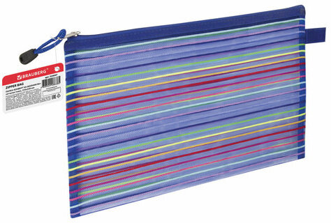 Папка-конверт на молнии формат B5+ (310х220 мм), сетчатая ткань, BRAUBERG "Stripes", 224047