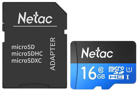 Карта памяти microSDHC 16 ГБ NETAC P500 Standard, UHS-I U1,80 Мб/с (class 10), адаптер, NT02P500STN-016G-R