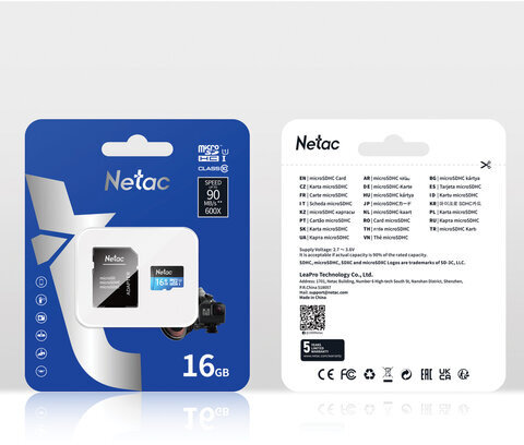 Карта памяти microSDHC 16 ГБ NETAC P500 Standard, UHS-I U1,80 Мб/с (class 10), адаптер, NT02P500STN-016G-R