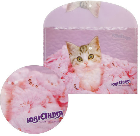 Папка-конверт с кнопкой ЮНЛАНДИЯ "Котенок", А4, 160 мкм, до 100 листов, цветная печать, 228049