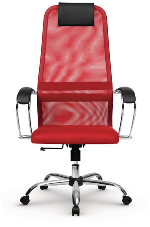 Кресло офисное МЕТТА "SU-B-8" хром, ткань-сетка, сиденье мягкое, красное