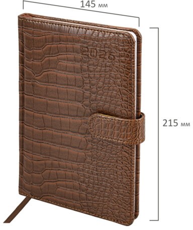 Еженедельник датированный 2026 А5 145х215 мм, BRAUBERG "Party", под кожу, коричневый, 117177