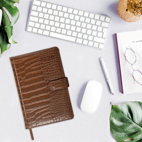 Еженедельник датированный 2026 А5 145х215 мм, BRAUBERG "Party", под кожу, коричневый, 117177