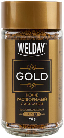 Кофе растворимый WELDAY "Gold", сублимированный, 95 г, стеклянная банка, 622675