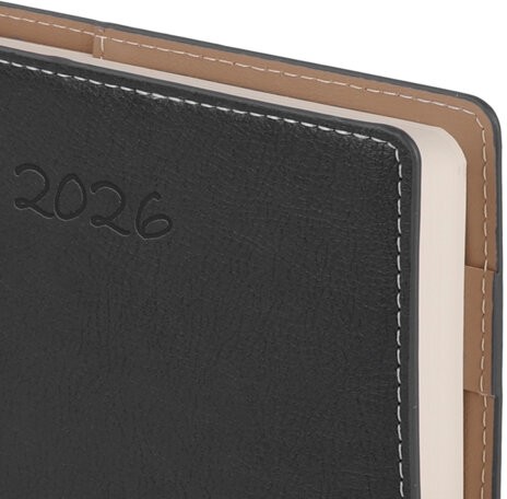 Ежедневник датированный 2026, А5, 143х218 мм, BRAUBERG "Journal", под кожу, застежка, держатель для ручки, органайзер, черный, 117382