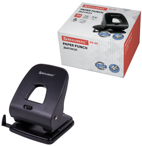 Дырокол BRAUBERG "SX-40", до 40 листов, черный, 229695