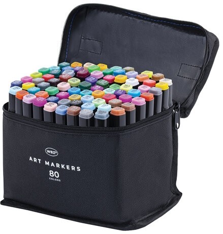 Маркеры для скетчинга двусторонние, НАБОР 80 шт, текстильный чехол, WBZ, 152575