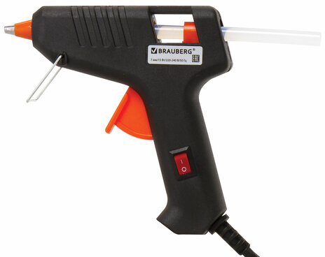 Клеевой пистолет 15 Вт для стержня 7 мм, с выключателем, BRAUBERG, в блистере, 671051