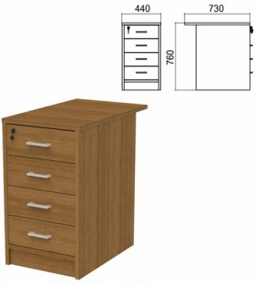 Тумба приставная "Арго", 440х730х760 мм, 4 ящика, замок, орех (КОМПЛЕКТ)