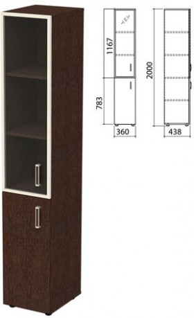 Шкаф закрытый со стеклом в алюминиевой рамке &quot;Приоритет&quot;, левый 360х438х2000 мм, 4 полки, венге (КОМПЛЕКТ)