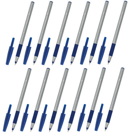 Ручки шариковые с грипом BRAUBERG "i-STICK POINT", НАБОР 10+2 ШТ., СИНИЕ, линия письма 0,35 мм, блистер,144025