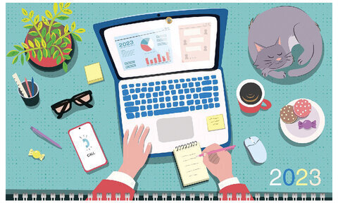 Календарь квартальный с бегунком 2023 г., 3 блока, 3 гребня, ОФИС, "Мой офис", HATBER, 3Кв3гр3_27847