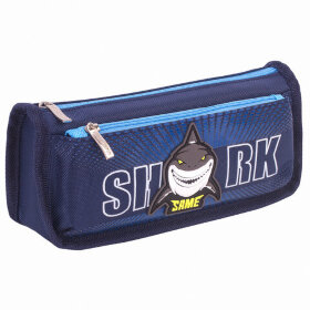Пенал ЮНЛАНДИЯ, 2 отделения, полиэстер, &quot;Shark&quot;, синий, 21х6х9 см, 270272