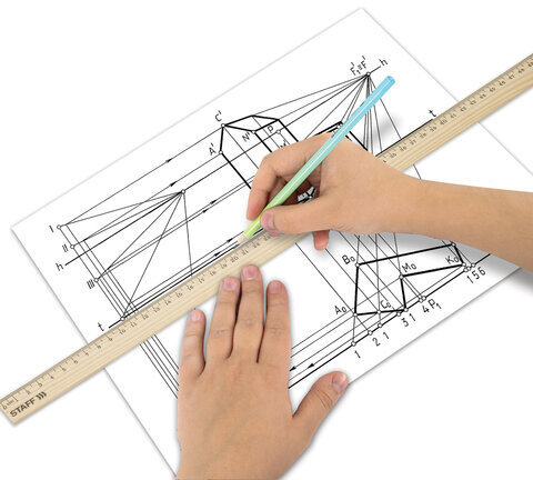 Линейка деревянная 50 см, STAFF, канадская сосна, 210802