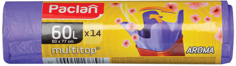 Мешки для мусора ароматизированные 60 л, ушки, фиолетовые 14 шт. ПВД 77х60 см, PACLAN "Multitop Aroma", 136891