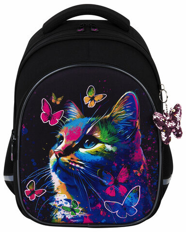 Рюкзак BRAUBERG OPTIMA, 2 отделения, с брелоком, "Butterfly catcher", СВЕТЯЩИЙСЯ, 36х27х18 см, 272097