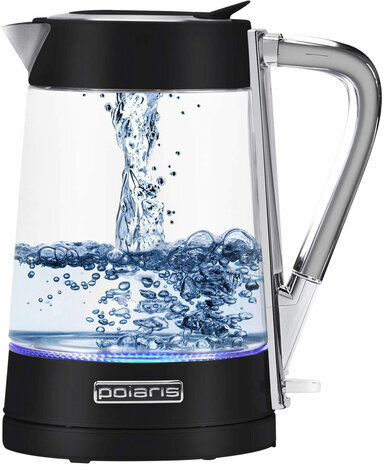 Чайник POLARIS PWK 1715 CGL, 1,7 л, 1850-2200 Вт, закрытый нагревательный элемент, стекло, черный, 48643, PWK 1715 CGL b