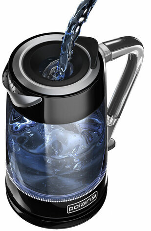 Чайник POLARIS PWK 1715 CGL, 1,7 л, 1850-2200 Вт, закрытый нагревательный элемент, стекло, черный, 48643, PWK 1715 CGL b