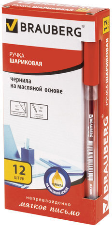 Ручка шариковая масляная BRAUBERG "Rite-Oil", КРАСНАЯ, корпус прозрачный, узел 0,7 мм, линия письма 0,35 мм, 142148